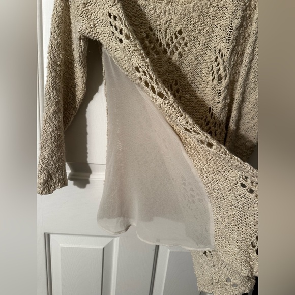 KNITTED & KNOTTED Anthropologie LG Ivory Boucle Delicate Open Knit Sweater Scoop - Picture 6 of 14